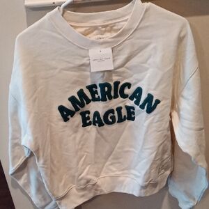 American Eagle Outfitters Off-White Sweatshirt with Teal Logo